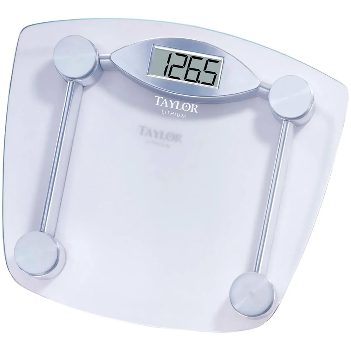 Rectangular glass platform with chrome base and 1.5 LCD display