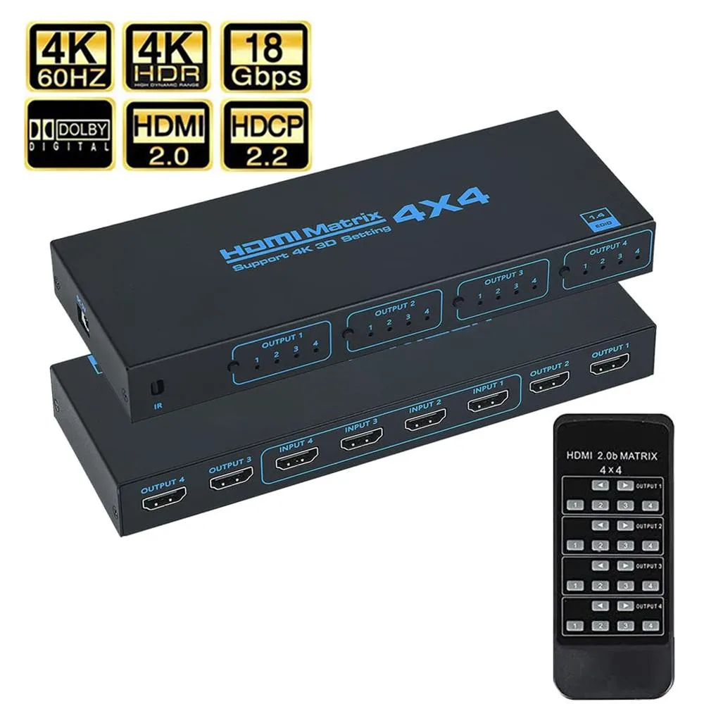 ESTONE ESTONE 4x4 HDMI Matrix Switch 4K@30Hz 10.2Gbps Black — product photo