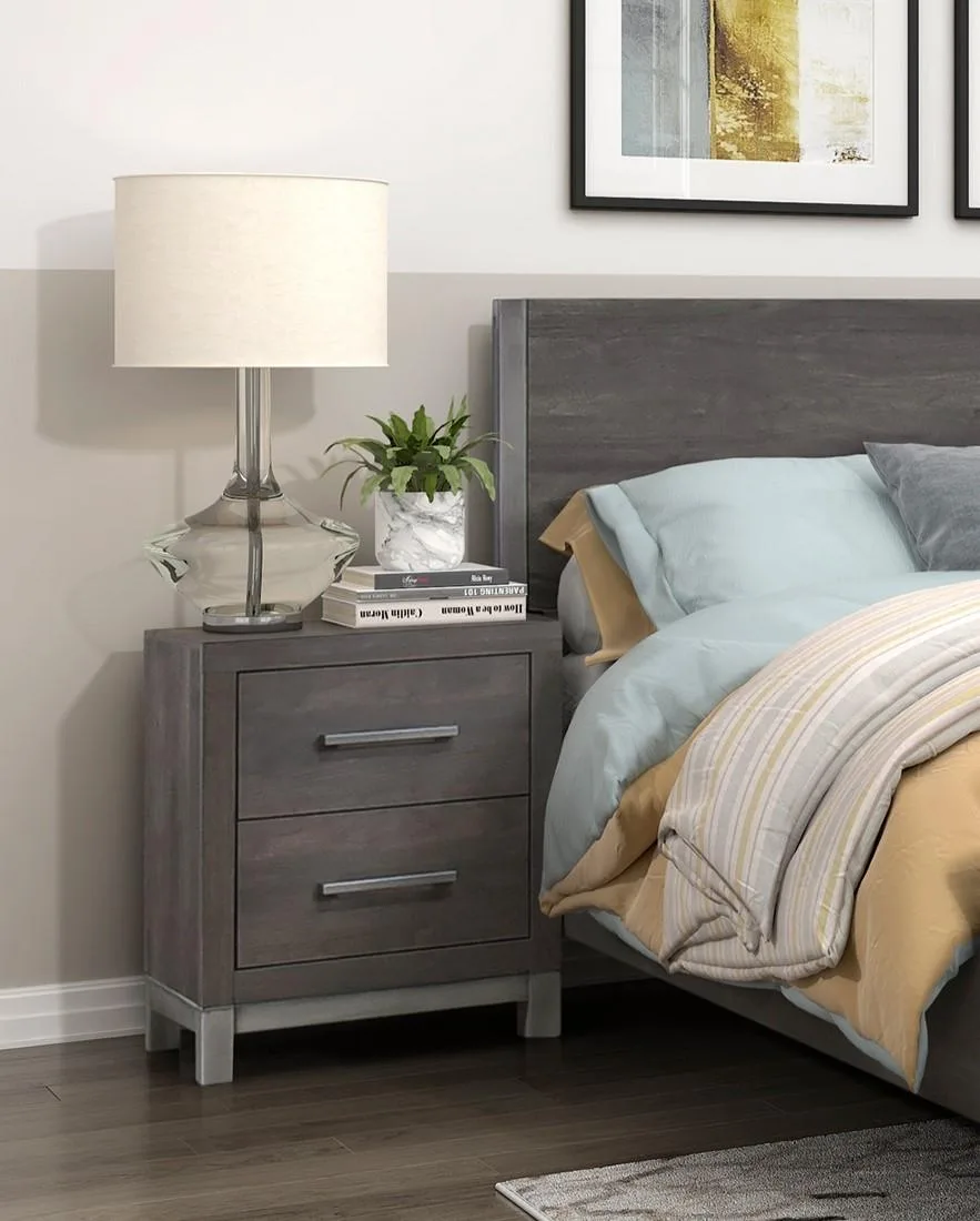tuphen tuphen Zephyr Nightstand 2-Drawer Brownish Gray Antique Silver 20x17x24.5in — product photo