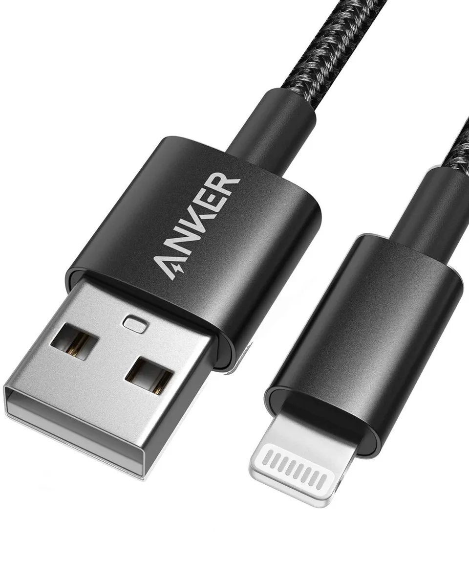Orange double-braided nylon USB-A to Lightning cable, 3.3 ft