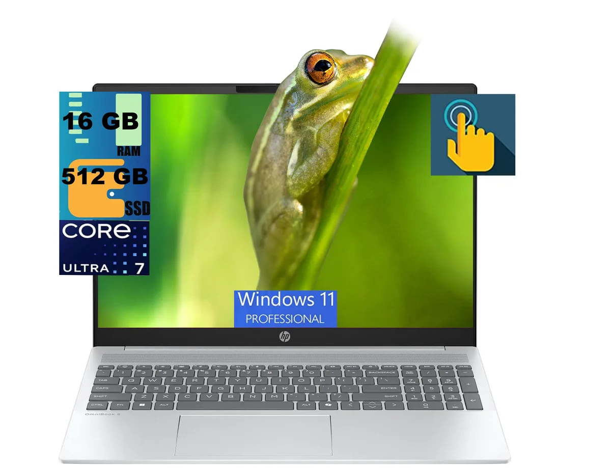 HP HP OmniBook 5 16 laptop Intel Core Ultra 7 255U 12-core 16GB 512GB PCIe SSD 16" FHD+ touchscreen Silver — product photo