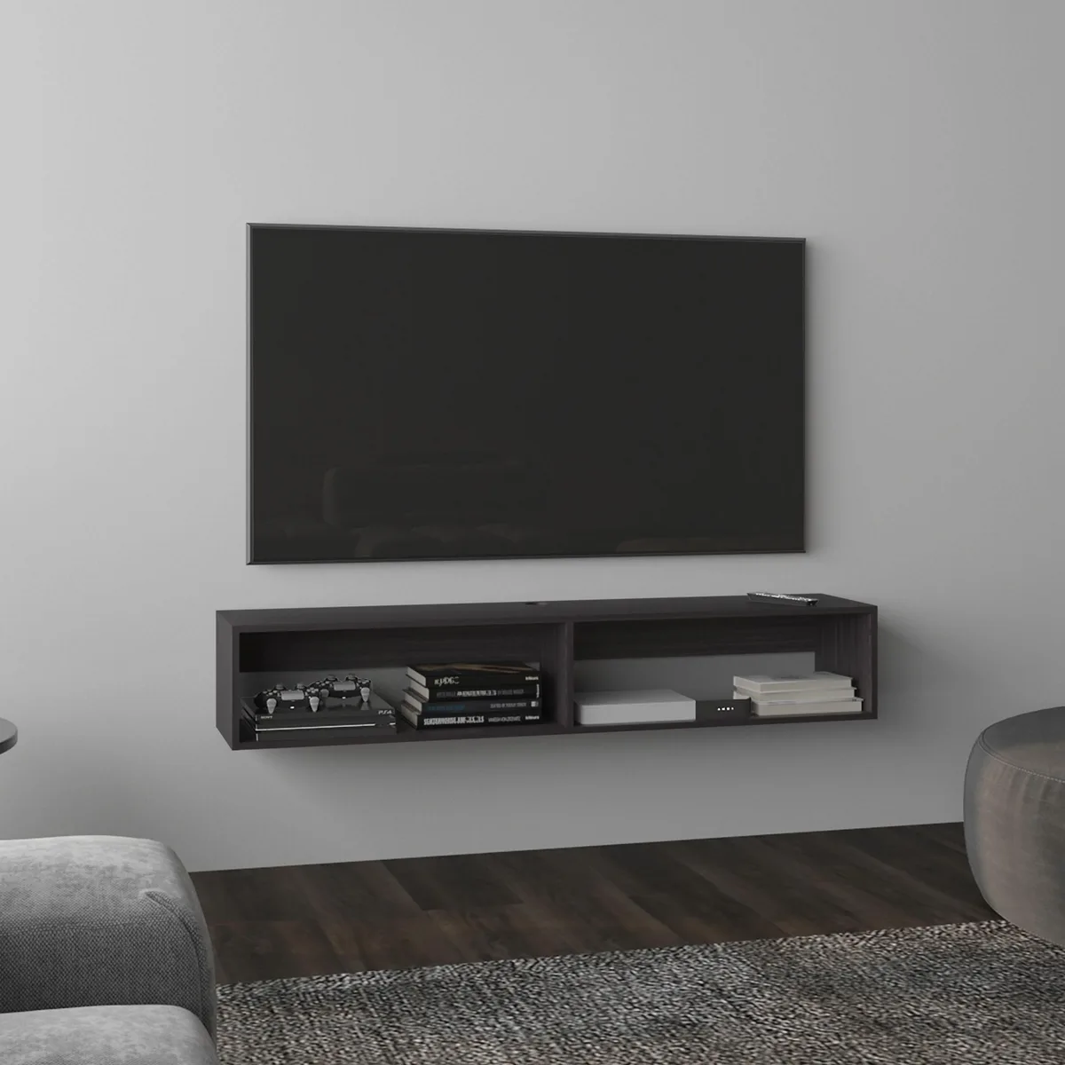 tuphen tuphen 59" Floating TV Stand Two Shelves Dark Walnut — product photo