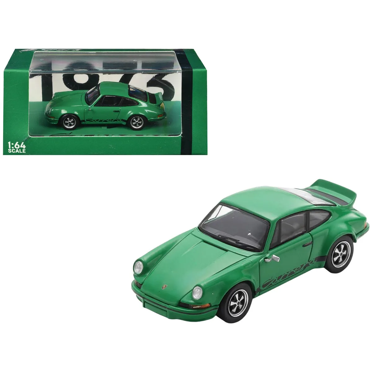 Spark Pub Spark Pub 1973 Porsche 911 Carrera RSR 2.8 Green Black Stripes 1/64 hobby collectible — product photo