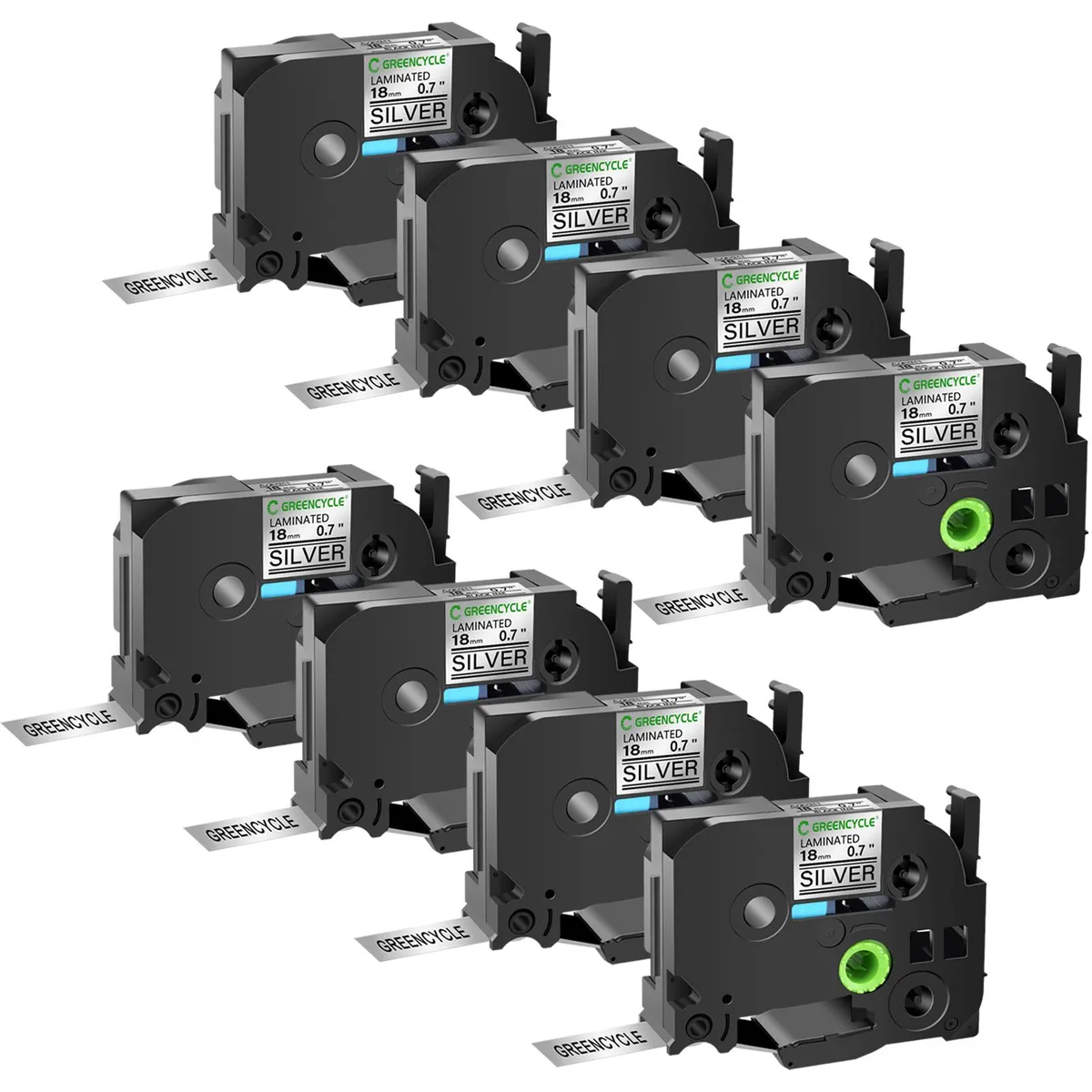 GREENCYCLE GREENCYCLE TZe-941 18mm Black on Silver Laminated Tape 8 Pack — product photo