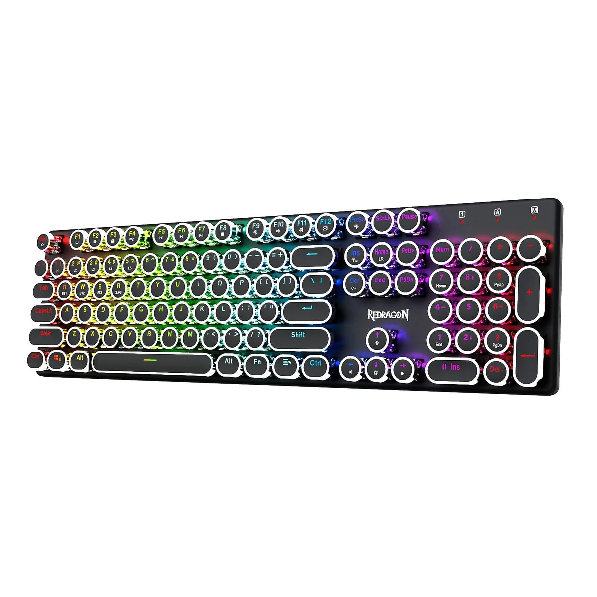 Redragon K710 Typewriter Gaming Keyboard Bluetooth 3.0 Blue Switch Round Keycaps Metal Panel Black — product photo