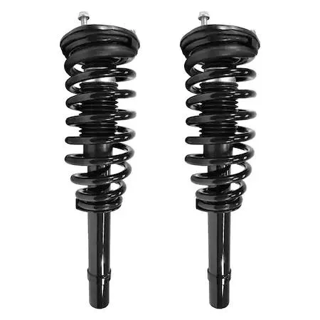 Unity front complete strut assembly kit, two fully assembled struts with springs and mounts, silver metal finish