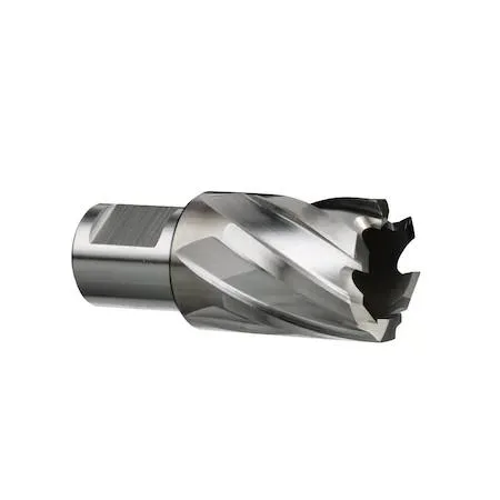 Silver cylindrical high-speed steel annular cutter with Weldon shank and pilot pin