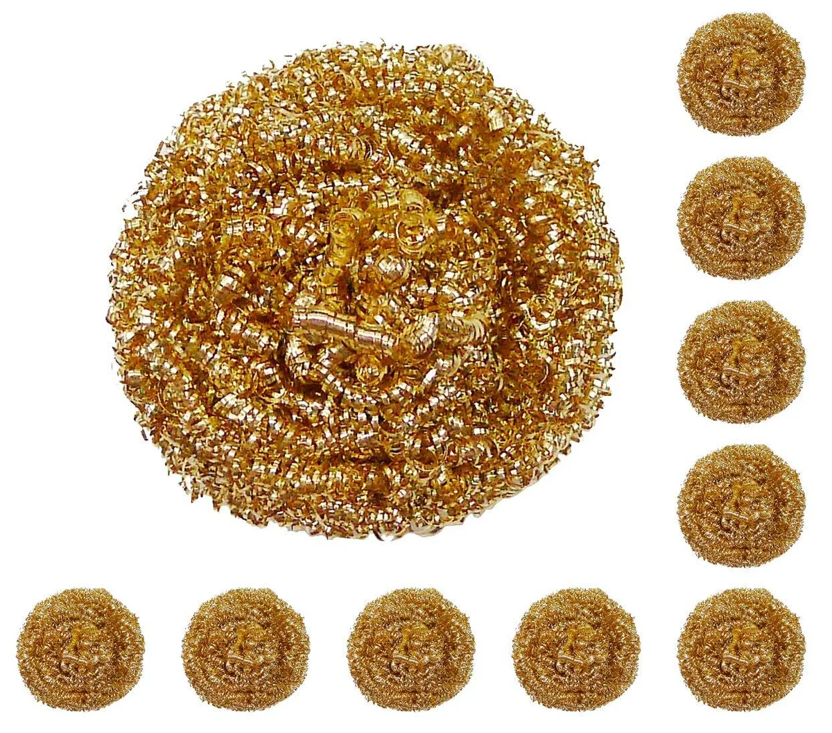 Ten brass wire cleaning coils in a rectangular pack
