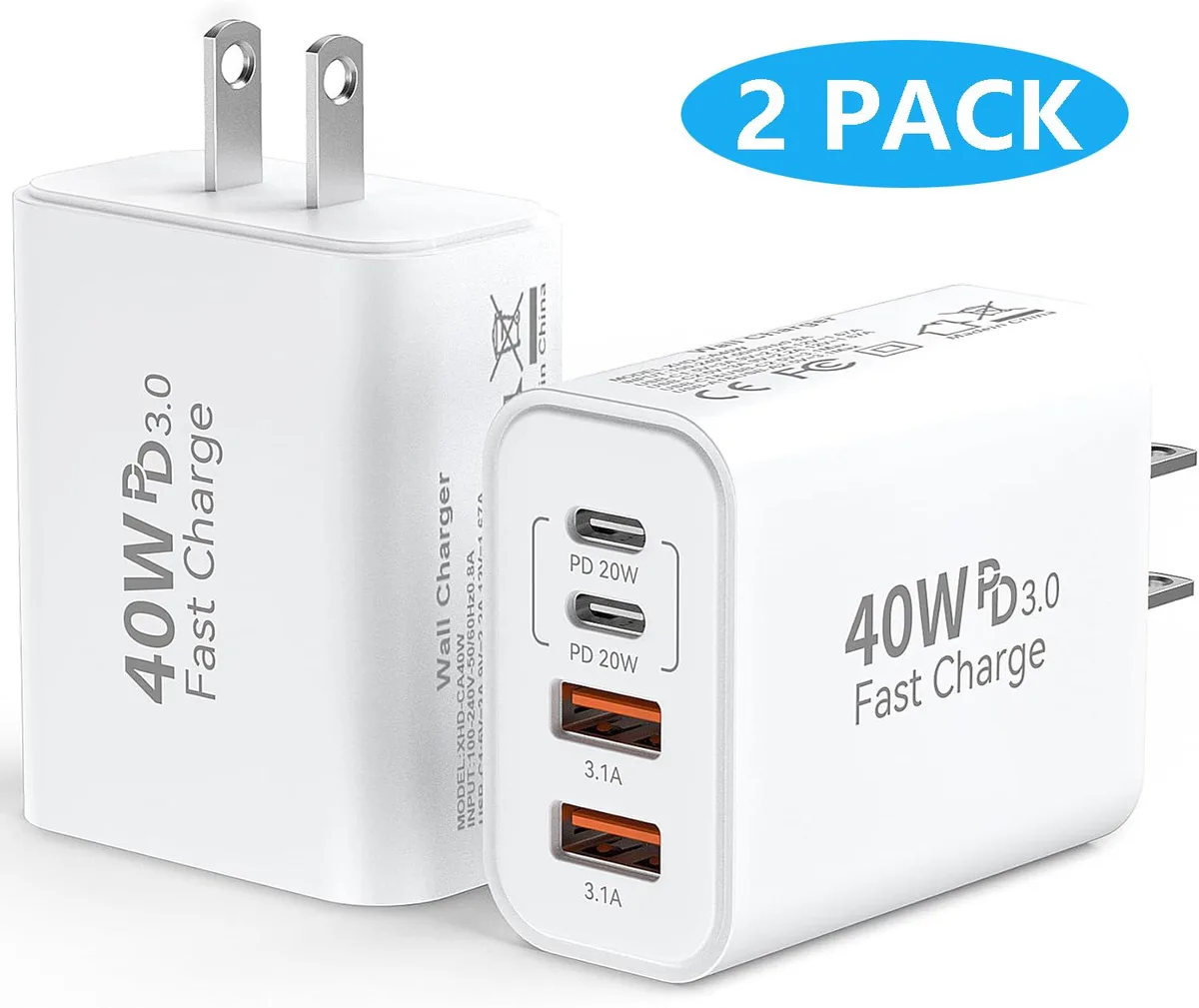 IHDAPP IHDAPP 40W 4-Port USB-C Wall Charger 2-Pack White — product photo