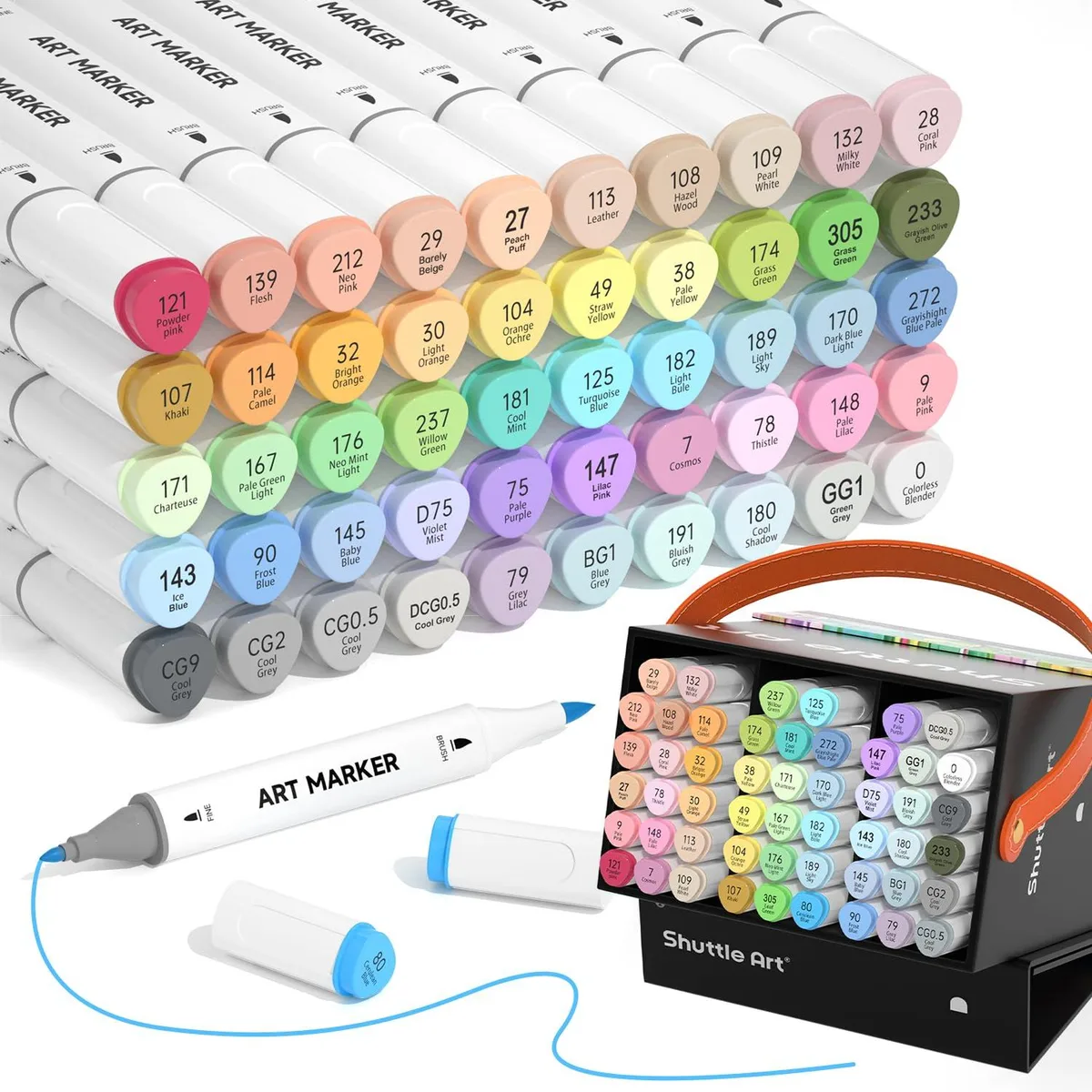  Shuttle Art Pastel Alcohol Marker Set 50 Colors + 1 Blender — product photo