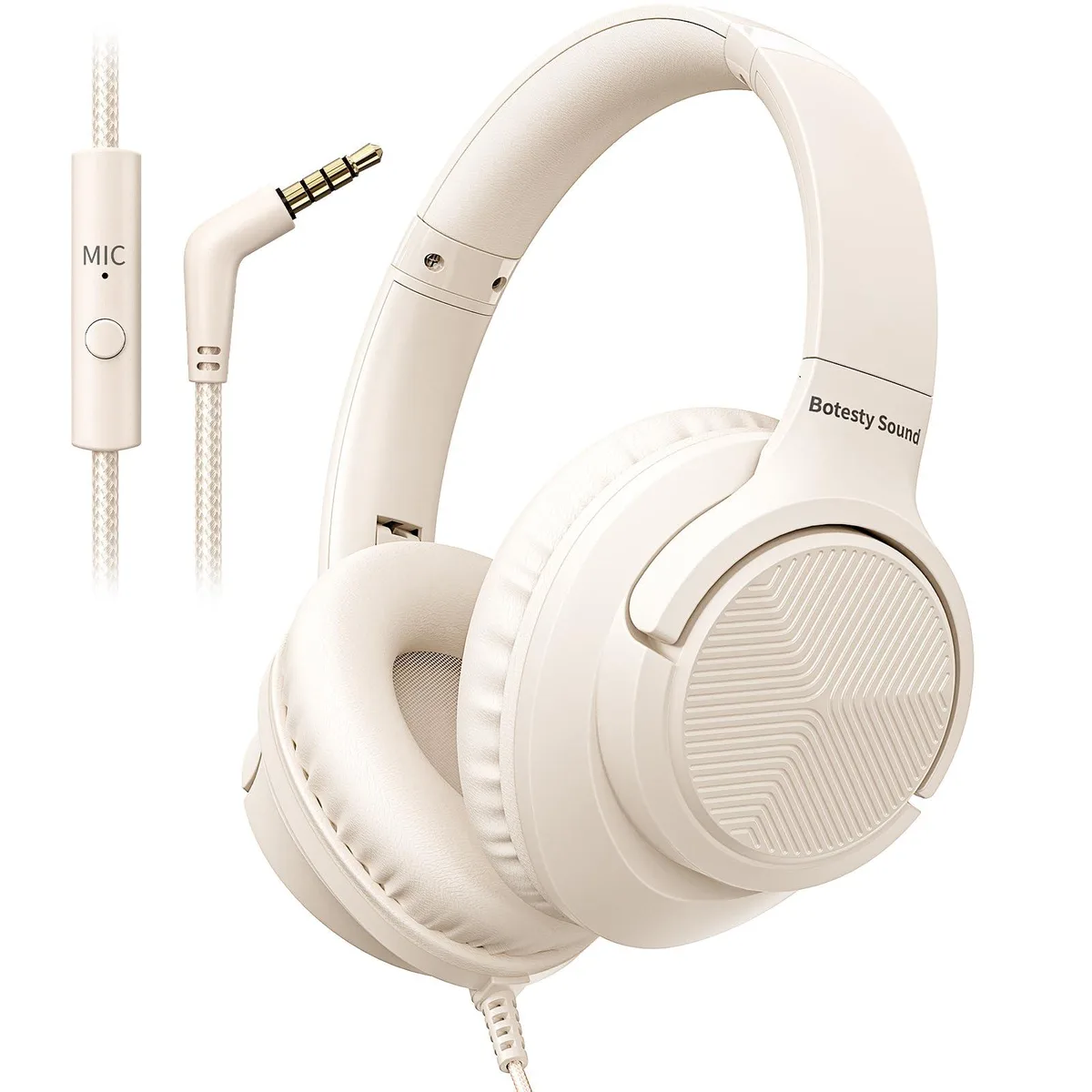  Botesty Sound lris Over-Ear Headphones Beige 3.5mm 4.9ft Nylon Cord — product photo