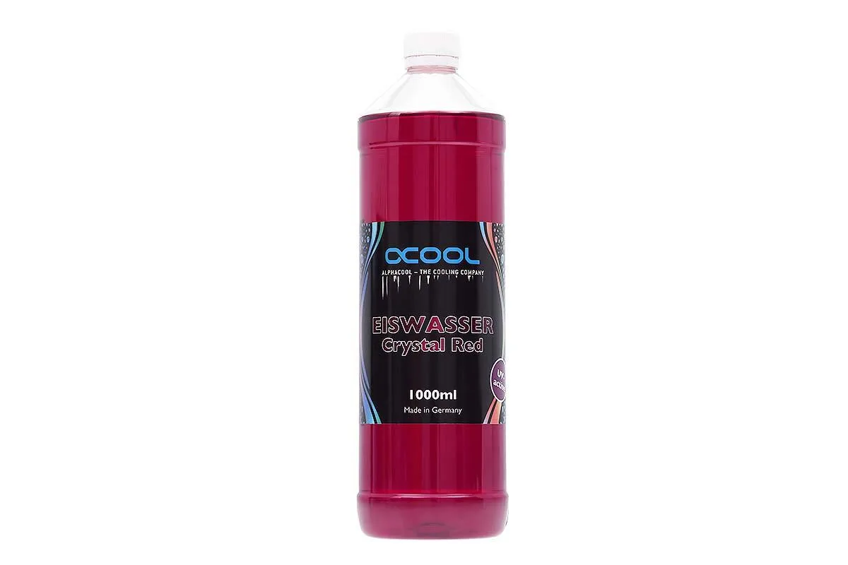 Red liquid coolant in a clear 1000ml bottle with white cap