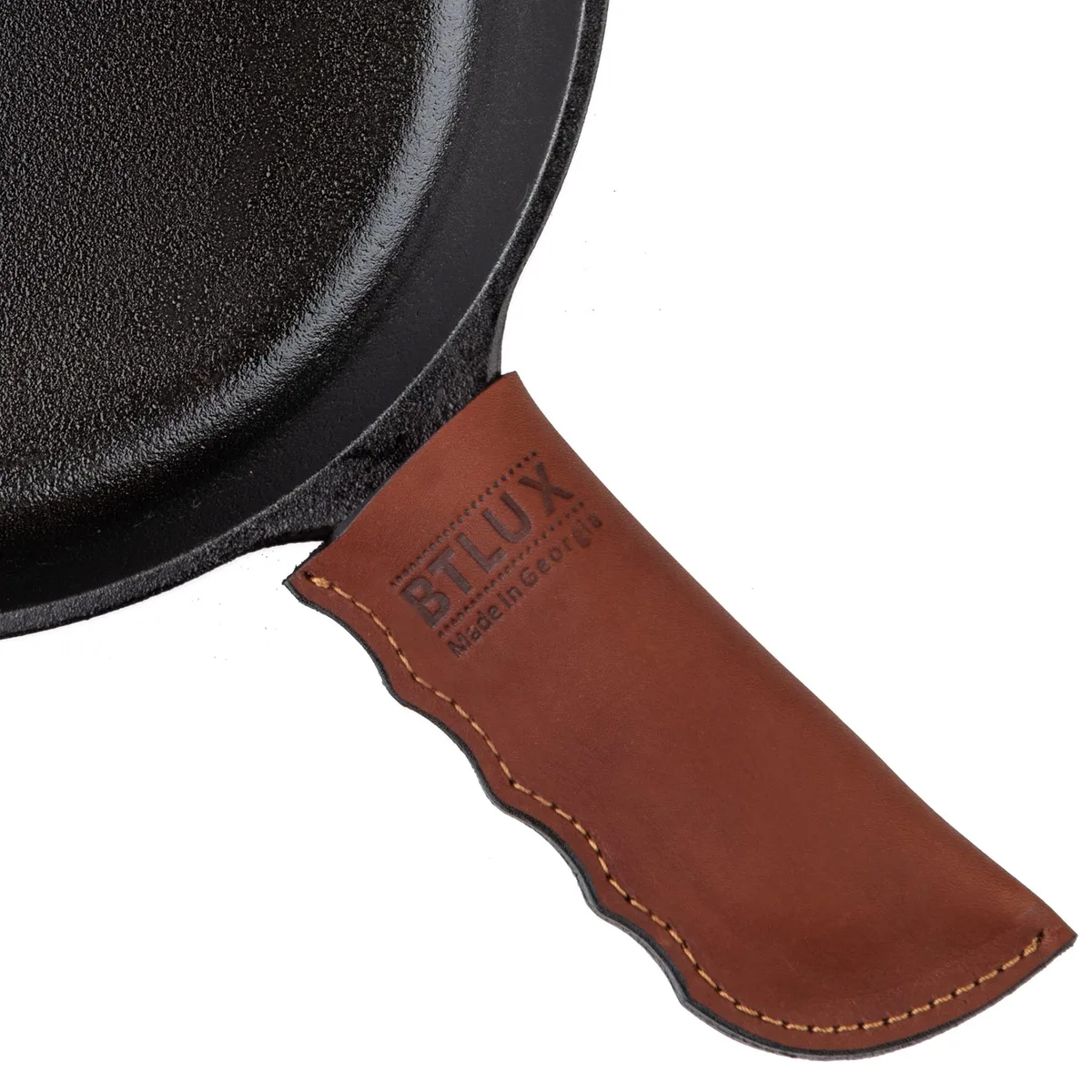 Made in Georgia Cast Iron Handle Cover Extra Thick Leather Heat Resistant Holder 15 inches — product photo