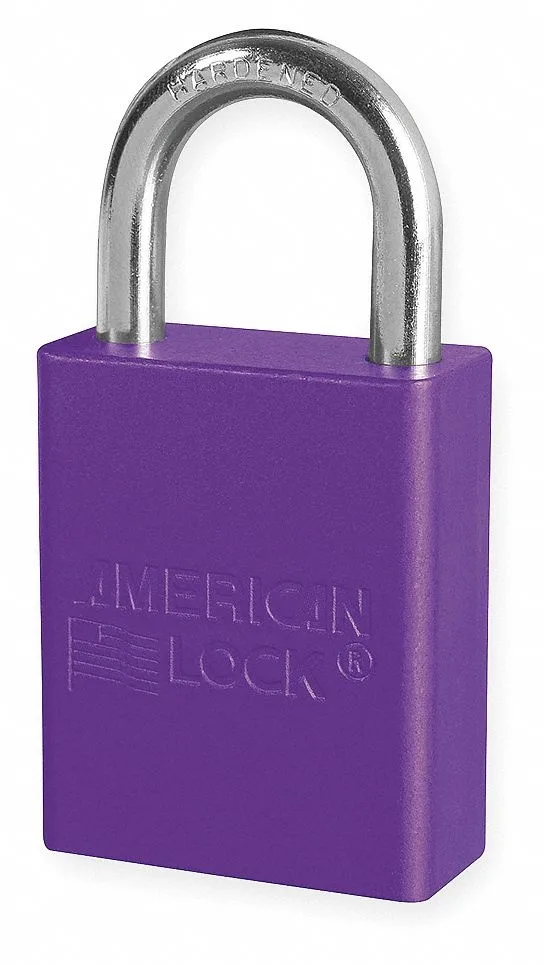 Purple anodized aluminum padlock with boron alloy shackle
