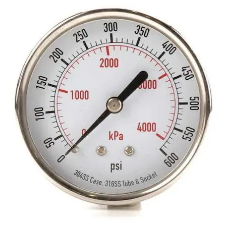 Value Brand Value Brand Commercial Pressure Gauge 0 to 600 psi 2 1/2 in Dial 1/4 in NPT Center Back — product photo