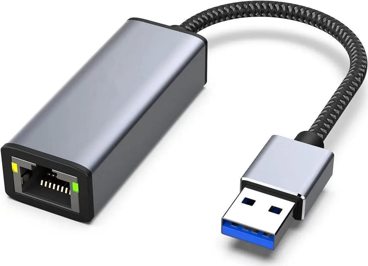 Compact USB 3.0 to RJ45 Gigabit Ethernet adapter dongle with LED indicators