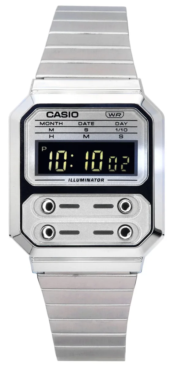 CASIO Casio Vintage A100WE-7B Stainless Steel Digital Quartz Watch — product photo