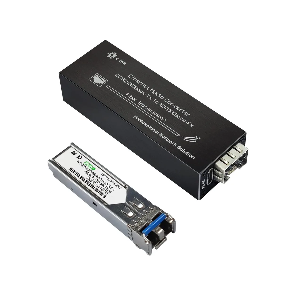 ALSEYE ALSEYE 2 in 1 Accessory Gigabit Fiber Media Converter 10/100/1000Mbps 1310nm 20km USB-C — product photo