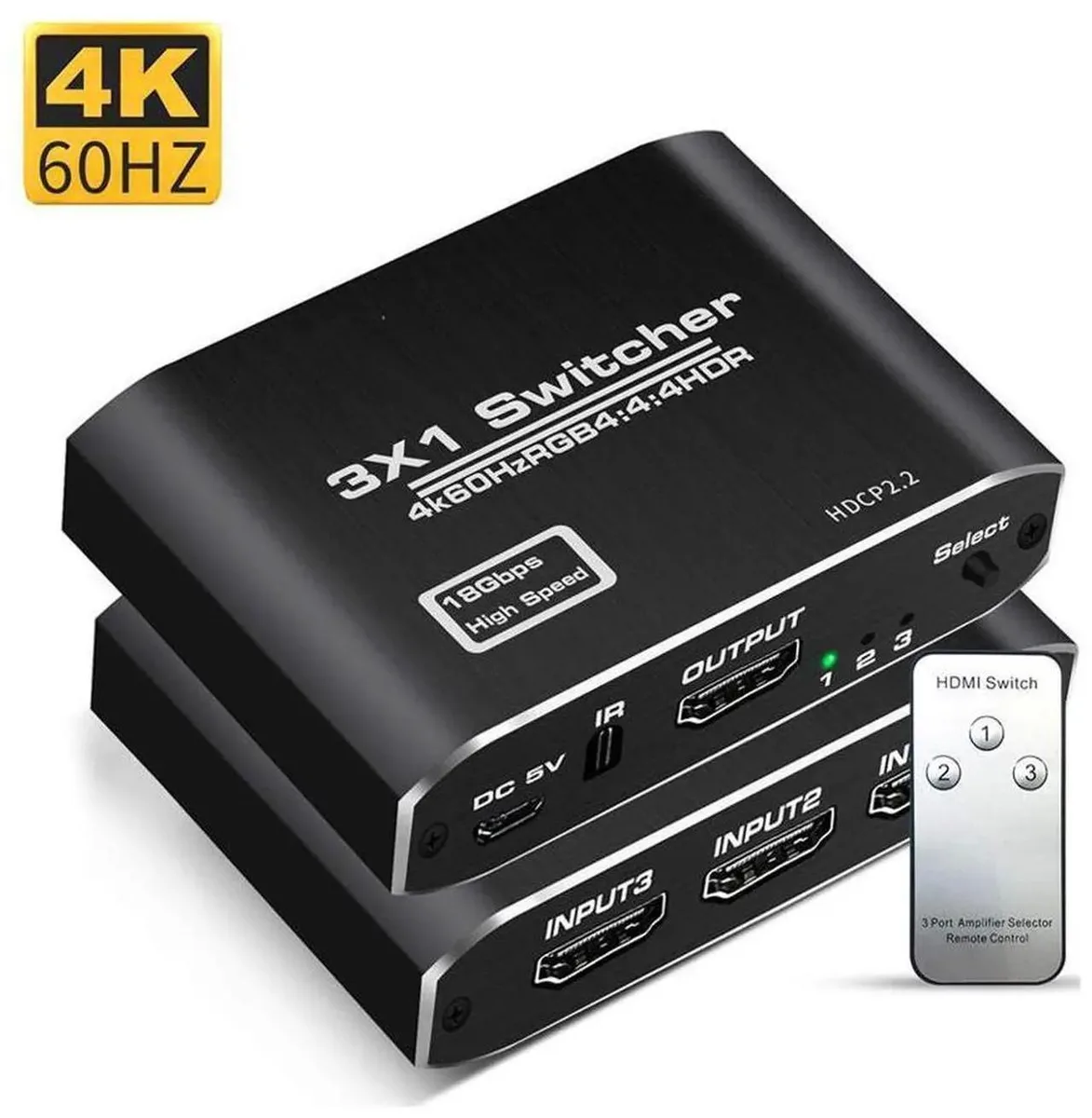 SMUGDESK SMUGDESK 3 Input 1 Output HDMI 2.0 Switch 4K 60Hz HDR 3D 1080P — product photo