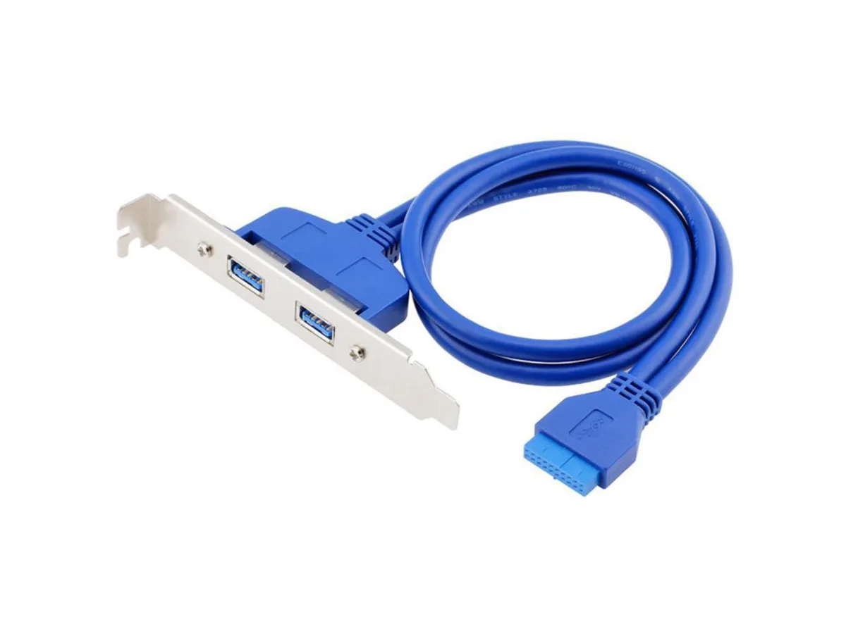 Black 50cm cable with 20-pin header, USB 3.0 female port on metal PCI bracket