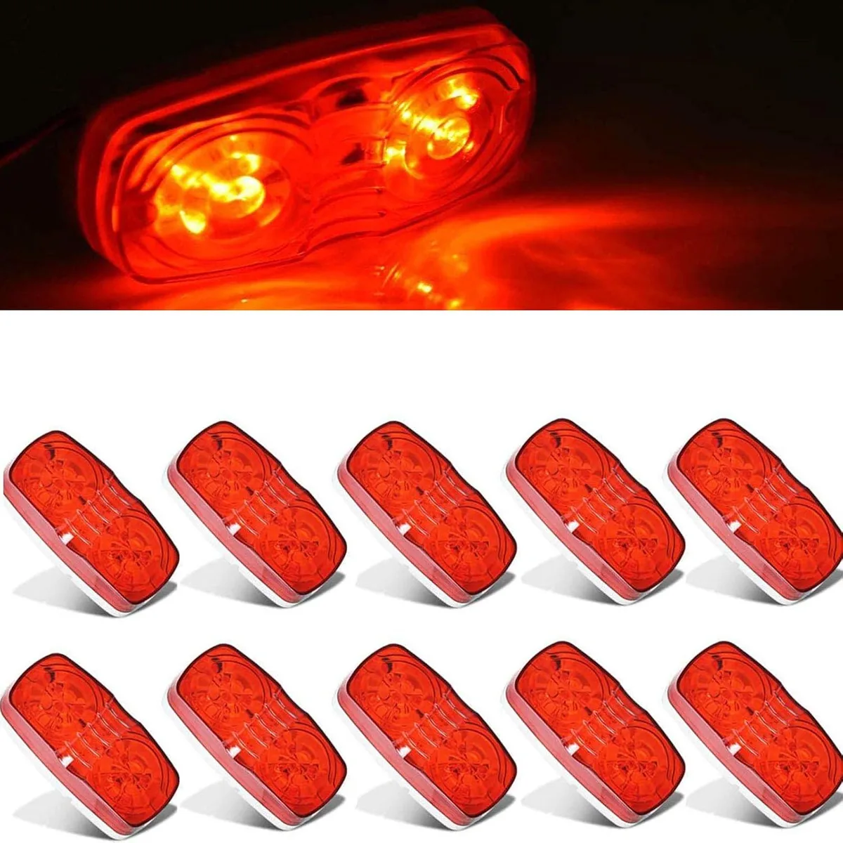 Ten new red rectangular side marker lights with bullseye lenses and two-wire leads