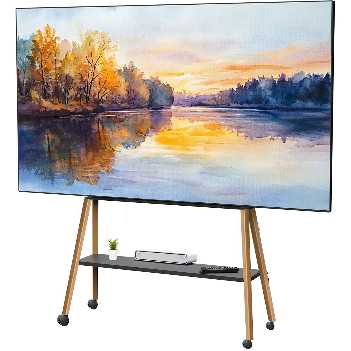 VIVO VIVO Rolling Easel Studio TV Floor Stand with Shelf Walnut/Black 43-75" 88 lbs — product photo