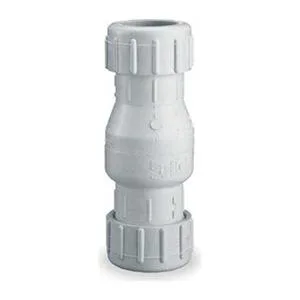 White PVC inline swing check valve with dual compression ends