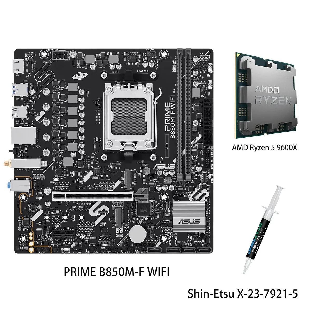 ASUS ASUS PRIME B850M-F WIFI + Ryzen 5 9600X AM5 motherboard combo — product photo