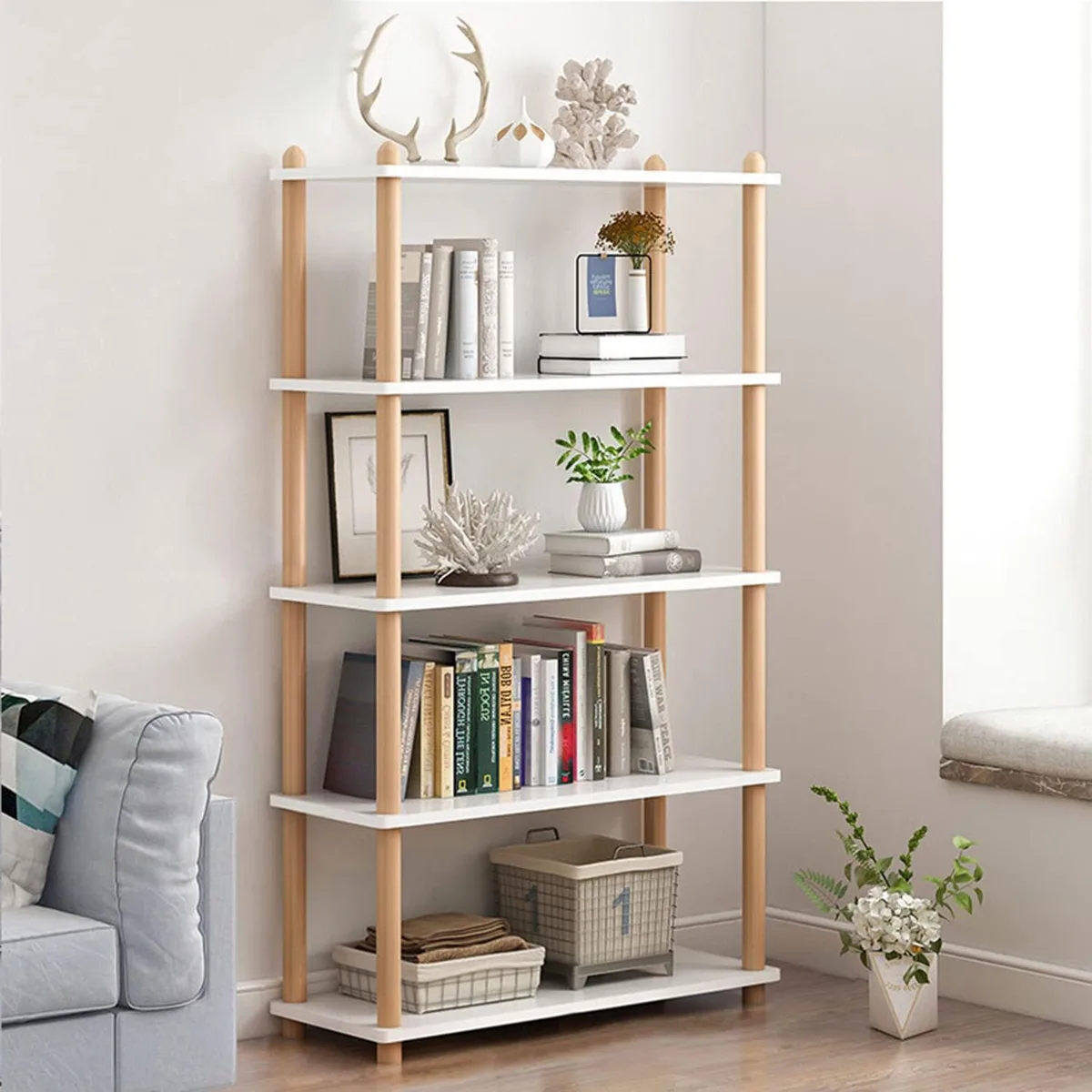  IOTXY 5-Tier Wood Shelving White 2.4 in x 3.96 in x 1.3 in — product photo