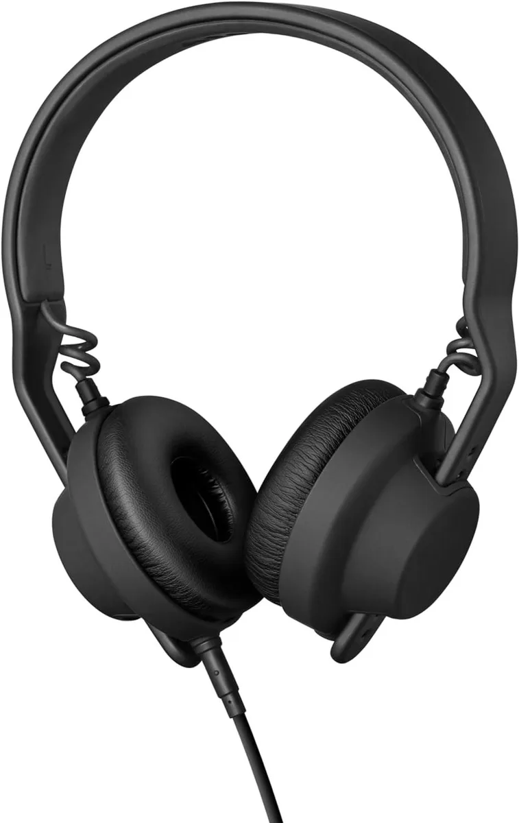 Black modular DJ headphones with coiled cable and on-ear leather pads
