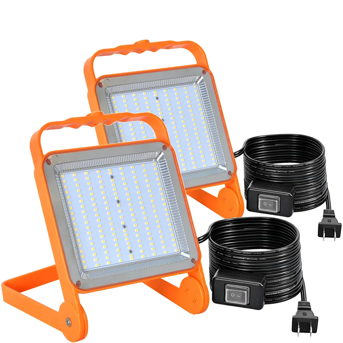 Two orange LED work lights with adjustable brackets and 10ft cords