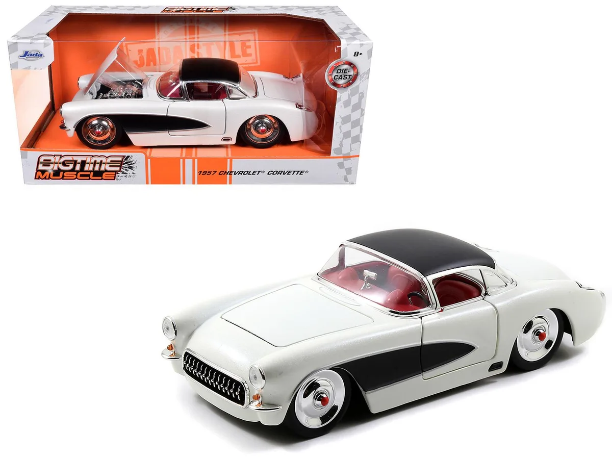 Jada Jada 1957 Chevrolet Corvette Satin Cream Metallic Matt Black Top 1/24 Diecast — product photo