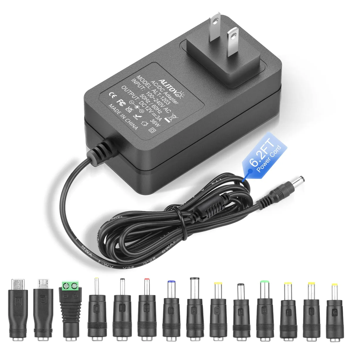  Dell ALT-1203 12V 3A 36W power adapter 14 tips — product photo
