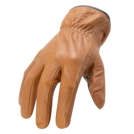 Pair of leather driver gloves with reinforced thumb saddle, cut-resistant liner, Arc flash rating