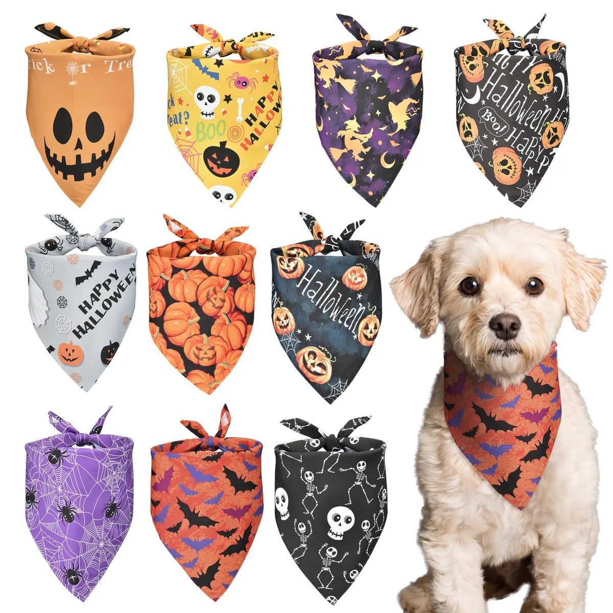 Yescom USA, Inc. Yescom USA, Inc. 60HAL030-DOG-8PC 10 Pack Halloween Dog Bandanas 21" pet - housing — product photo