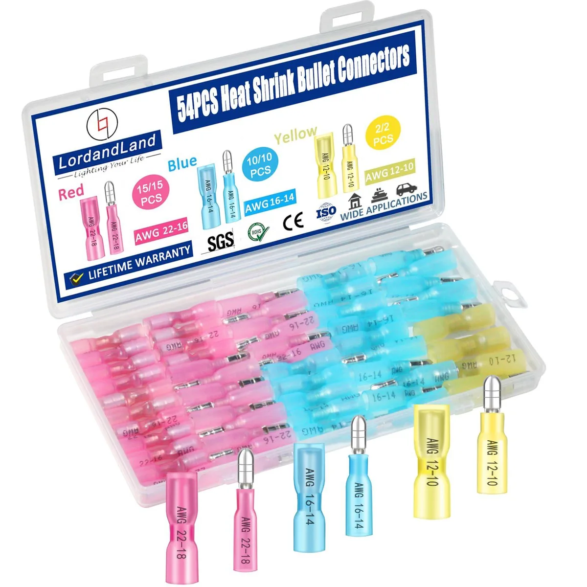  54PCS Heat Shrink Bullet Wire Connectors Kit 22-10AWG Waterproof IP67 — product photo