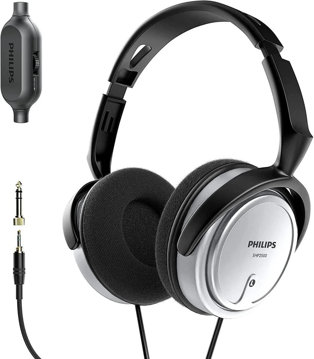 Philips Philips SHP25/37 Headphone 40 mm open back 3.5 mm 6.3 mm adapter 90° rotating ear cups 2 m cable — product photo