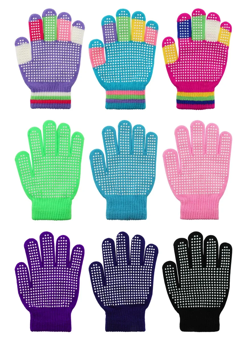  Vibe 9-Pair Kids Anti-Slip Knitted Gloves Size 8 100% Acrylic — product photo