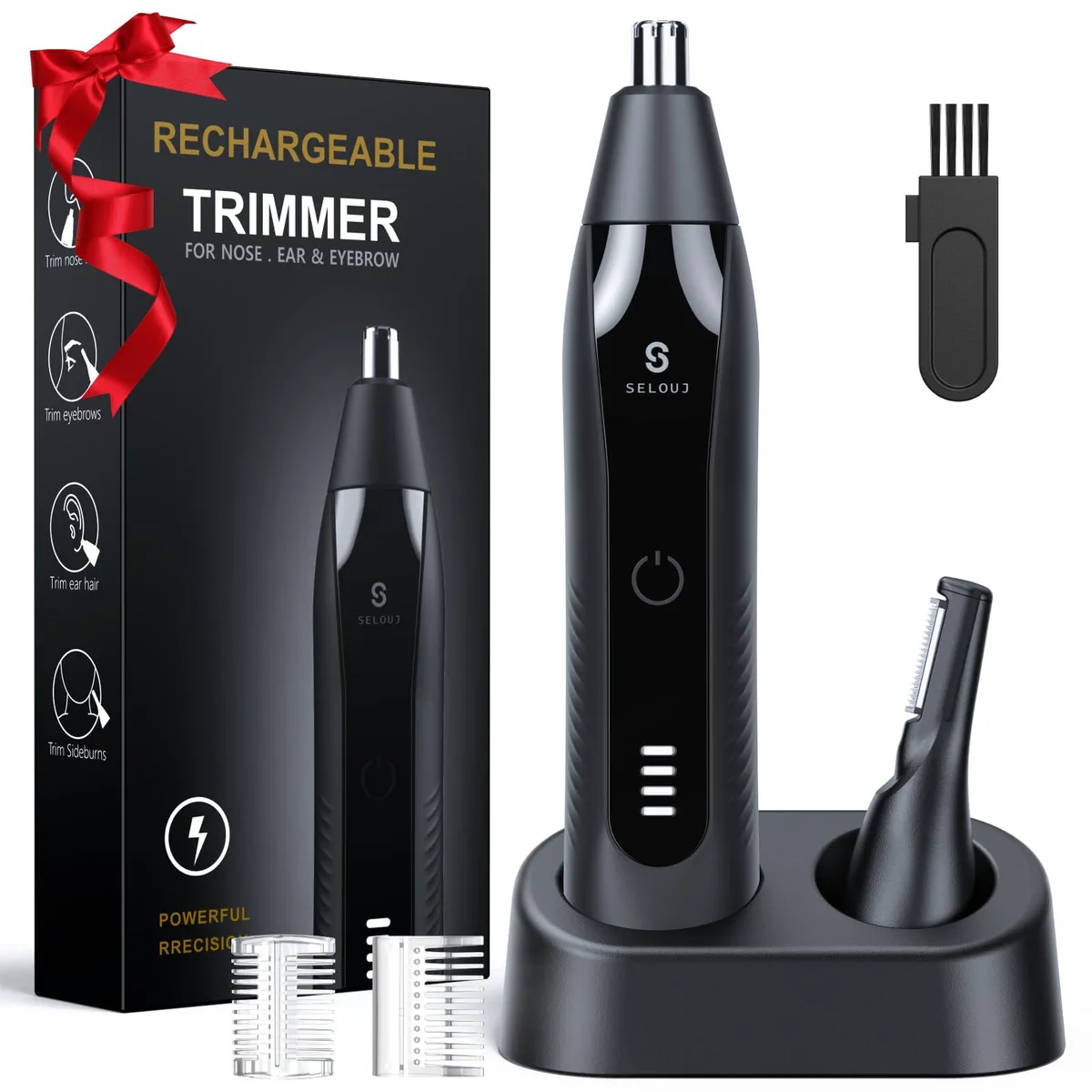 Black cylindrical trimmer with interchangeable heads and USB-C port