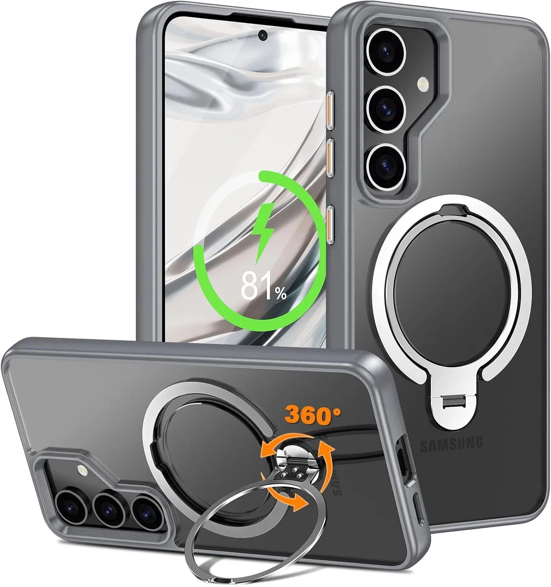 BONAEVER BONAEVER Samsung Galaxy S24 Case MagSafe 360° Ring Kickstand Gray — product photo