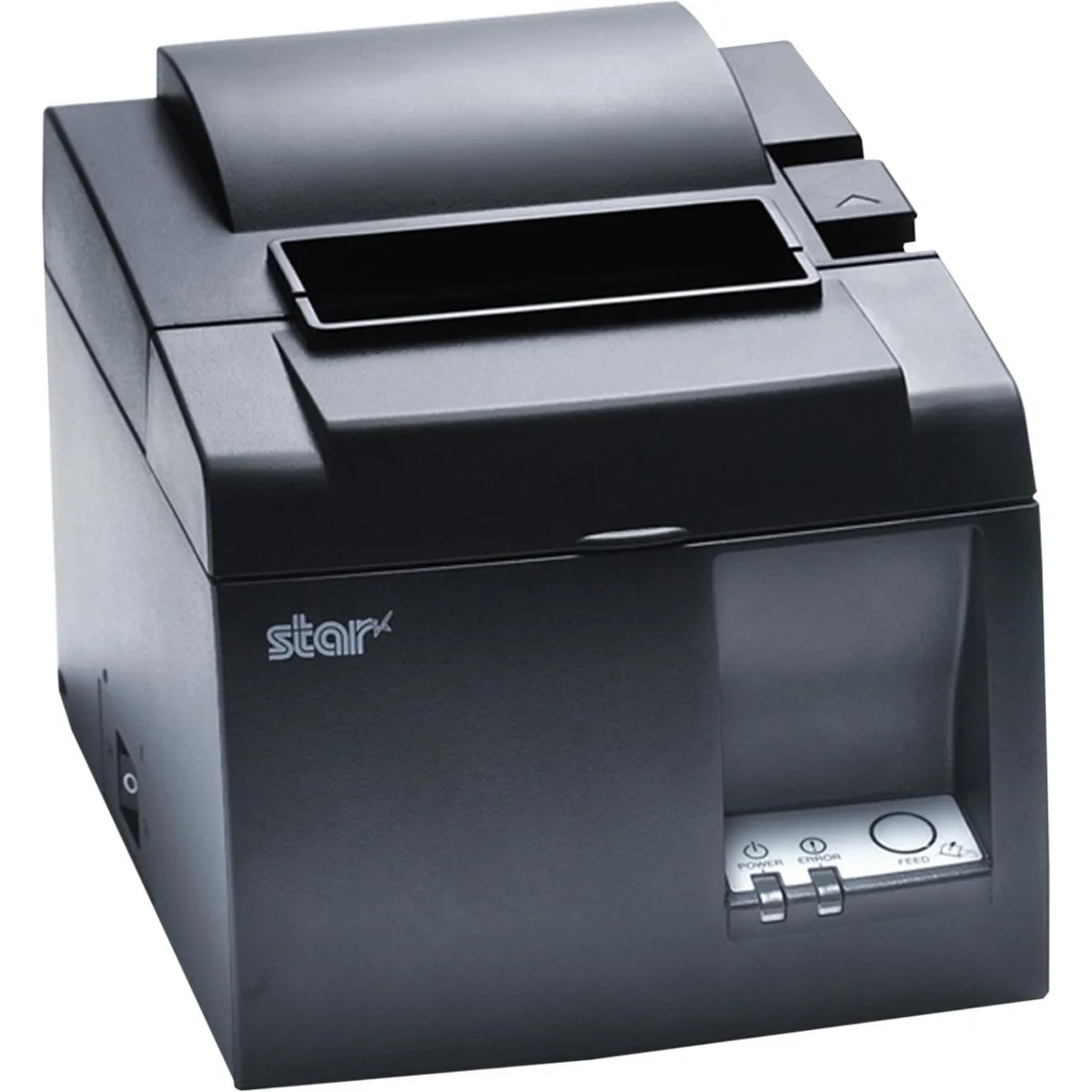 Compact white desktop receipt printer with front paper feed slot