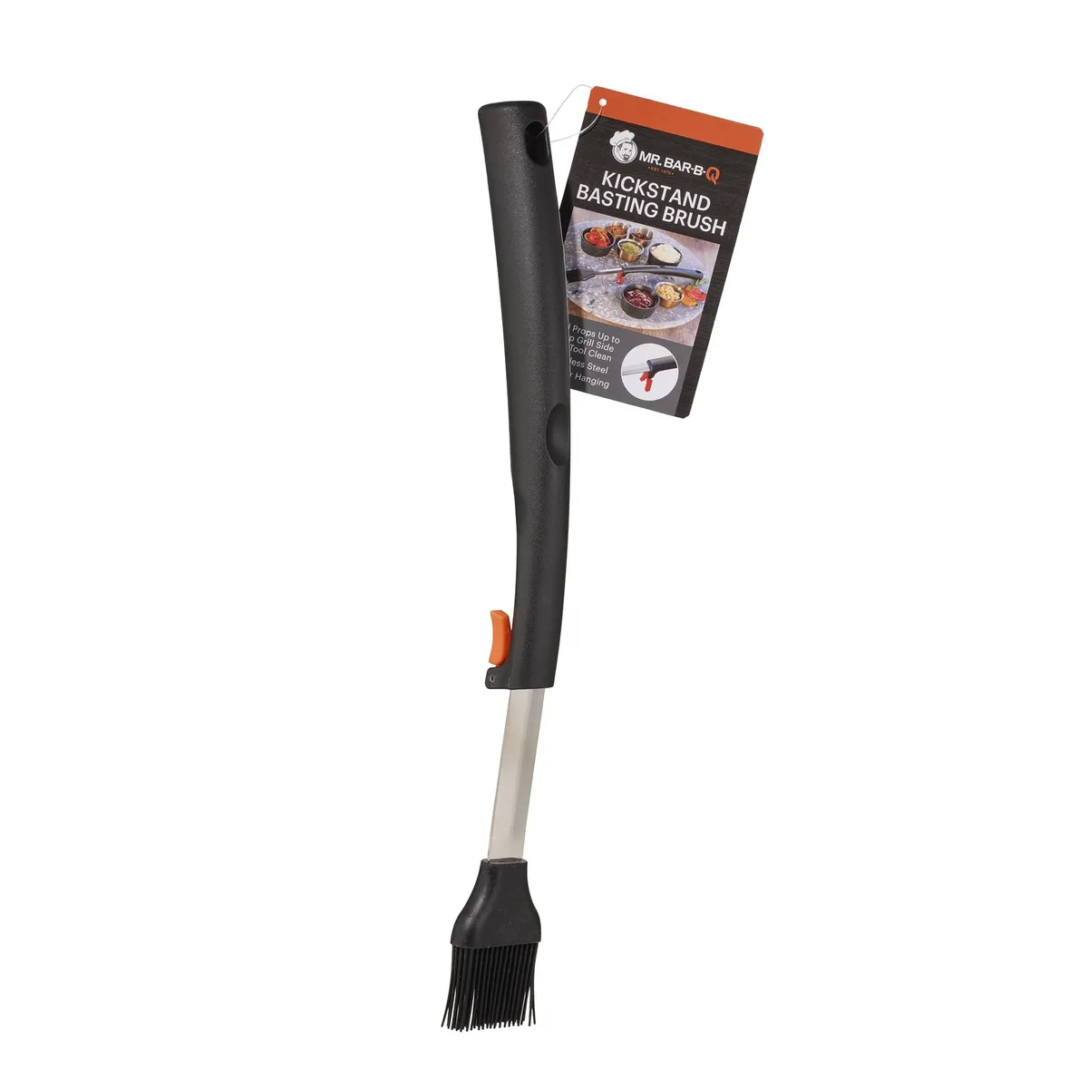 Silicone basting brush with elevated kickstand handle, black finish