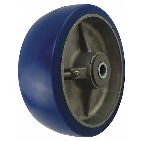 Grey polyurethane caster wheel with aluminium core, roller bearing and spanner bushing
