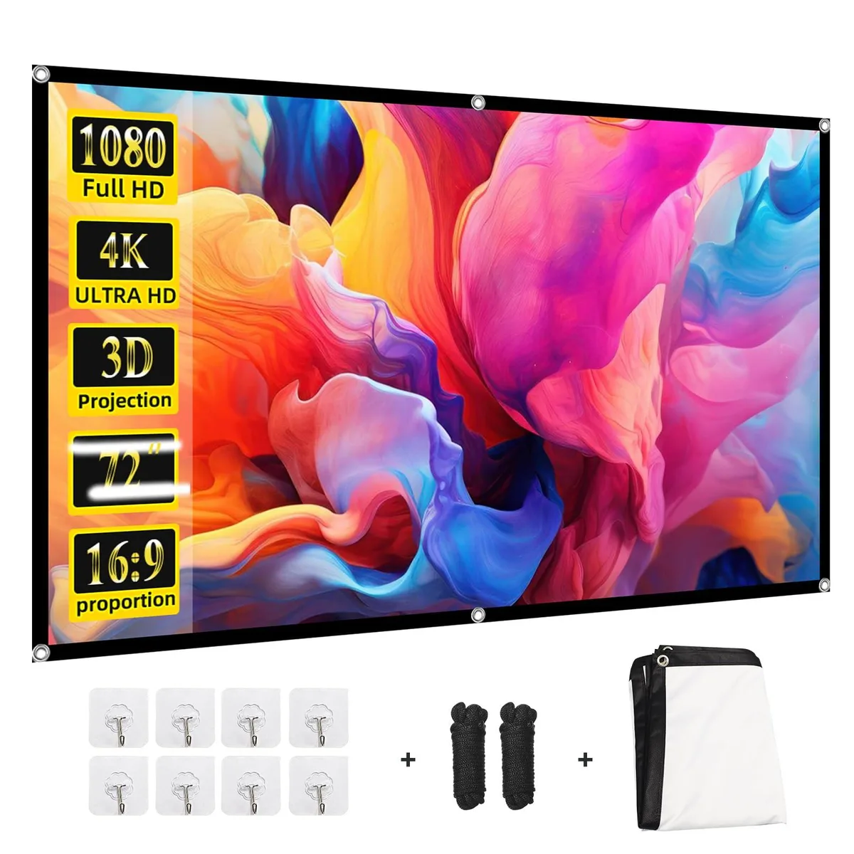Ximaoy 72 inch Projector Screen 16:9 160° Double-Sided Polyester — product photo