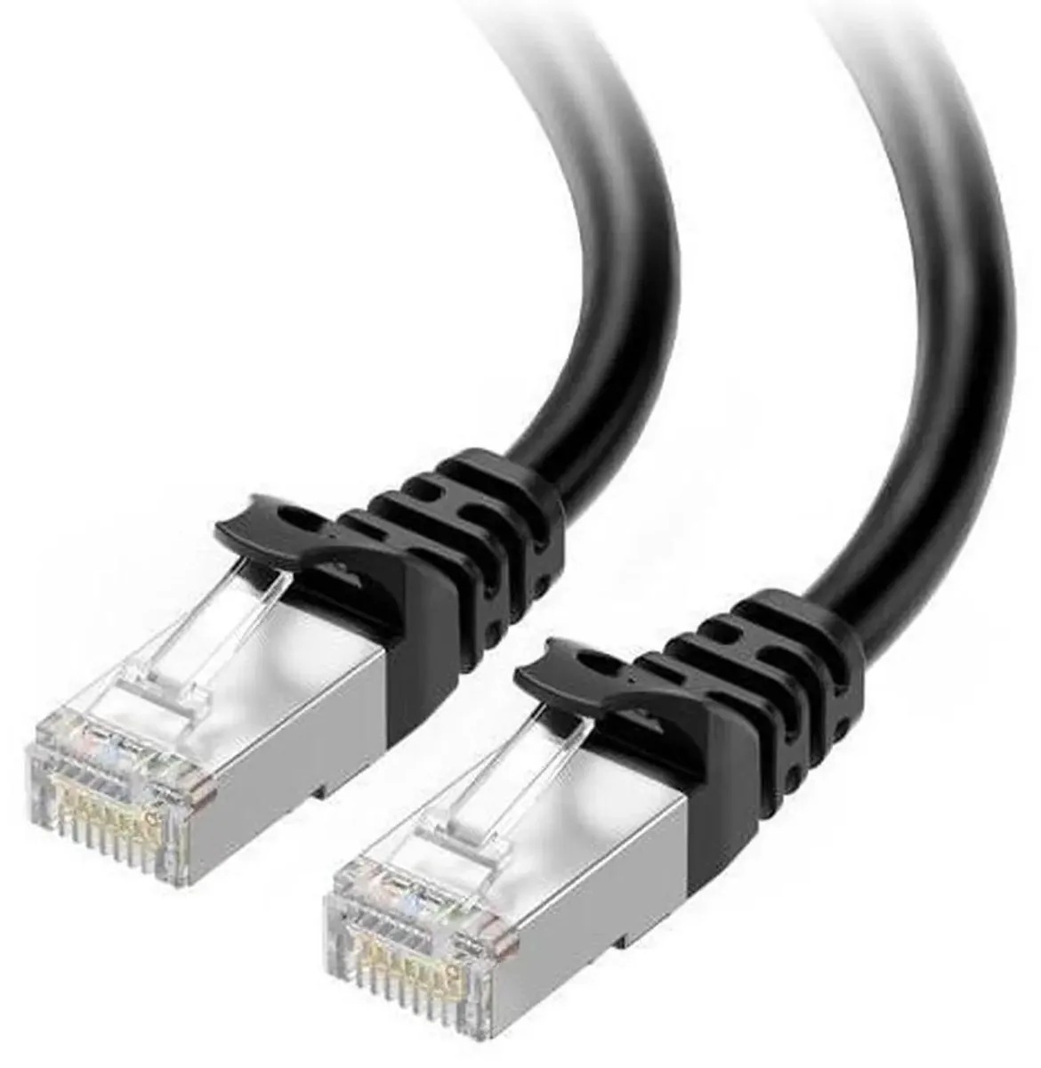 Black 10ft Cat6A shielded ethernet cable with snagless RJ45 connectors