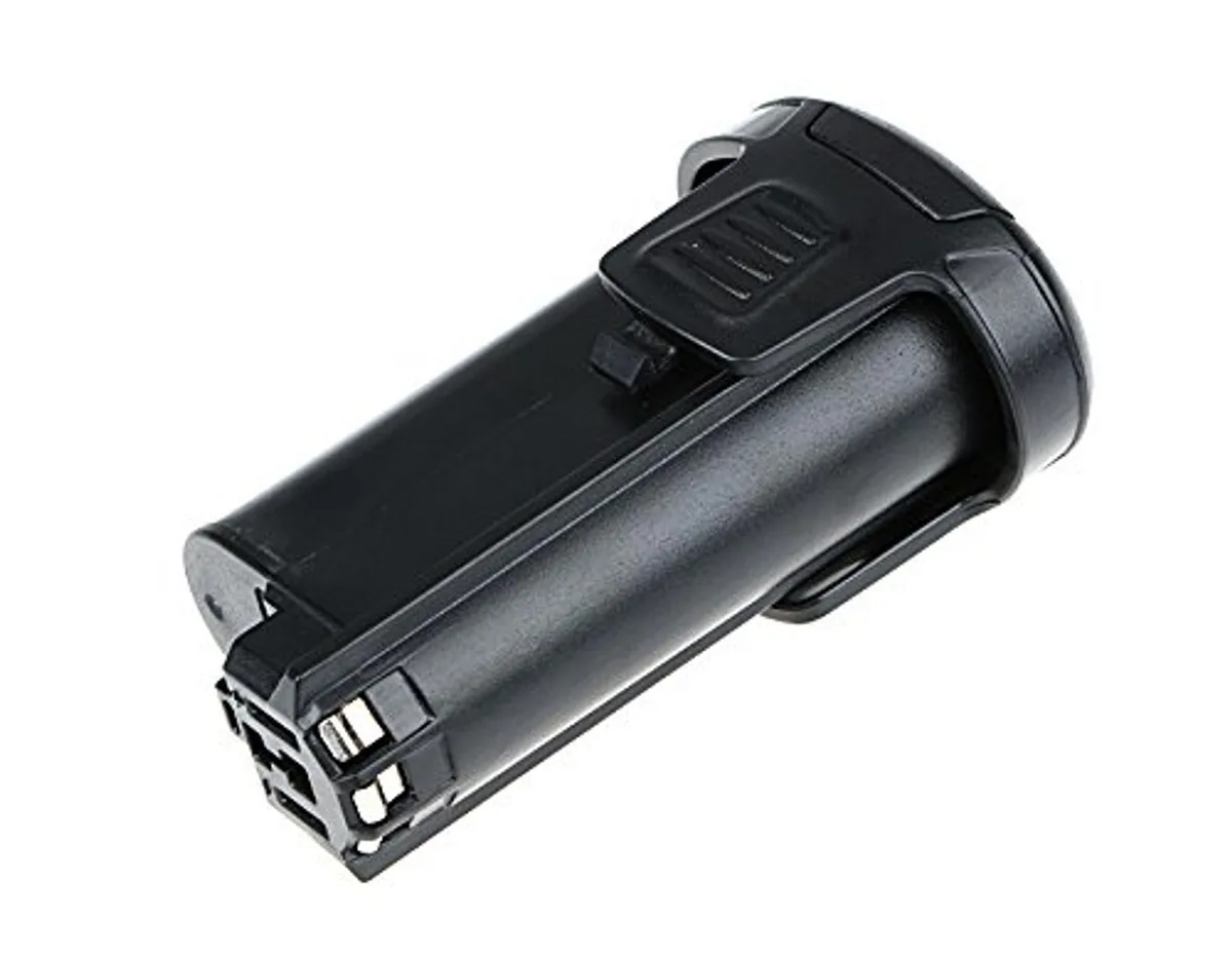 Rectangular black battery pack with contacts on one end
