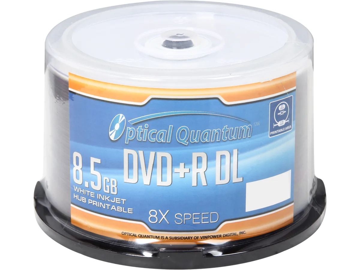 VinPower VinPower OQDPRDL08WIP-H 8.5 GB 8X DVD+R DL White Inkjet Hub Printable 50 Packs dvd media — product photo