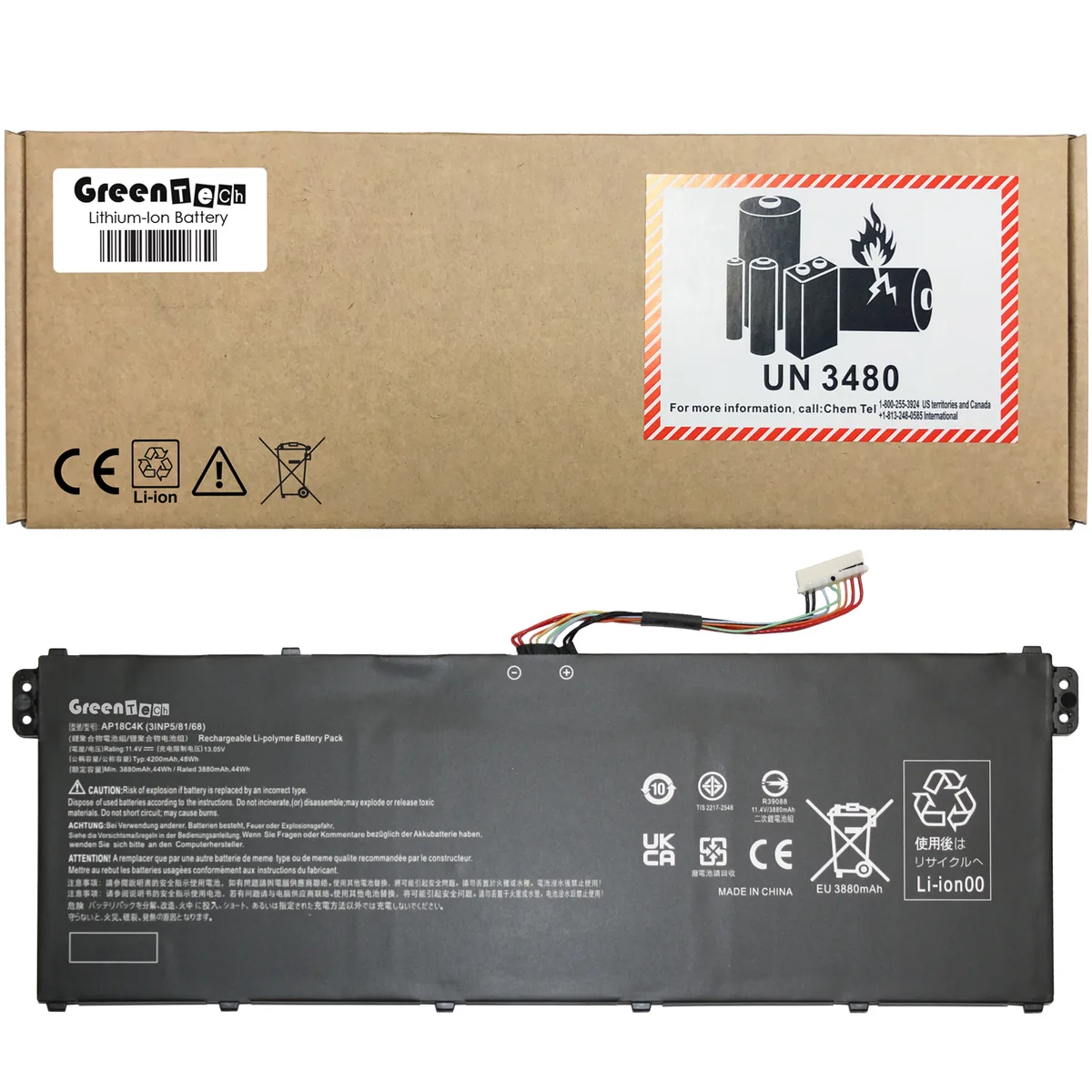 NShi NShi AP18C4K laptop battery 11.4V 48Whr 3-cell black — product photo