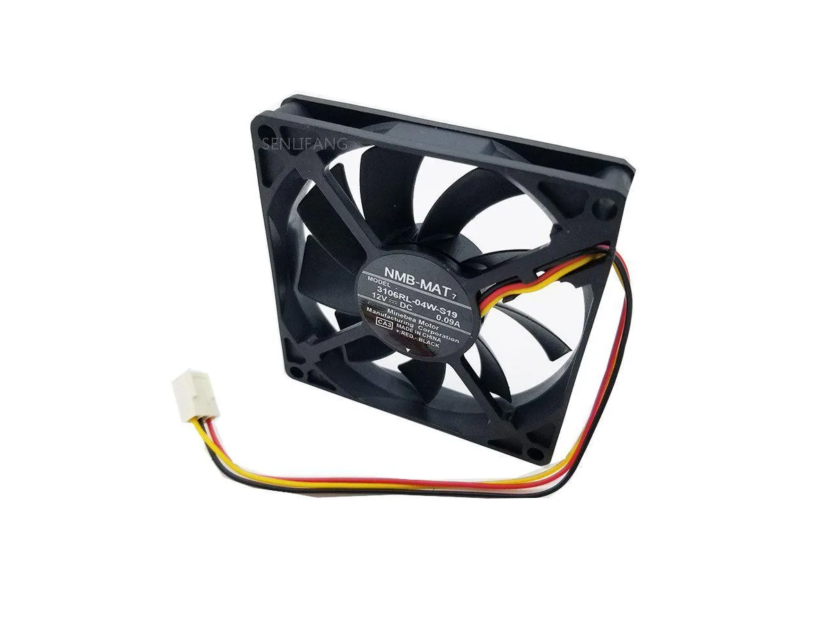Square black plastic 80 mm case fan with centre label