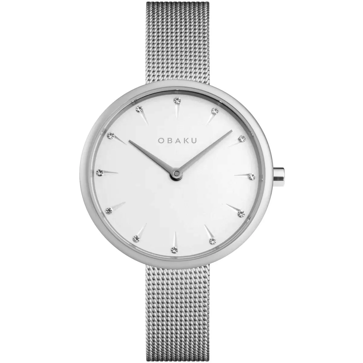 Silver stainless steel watch with white dial and metal bracelet